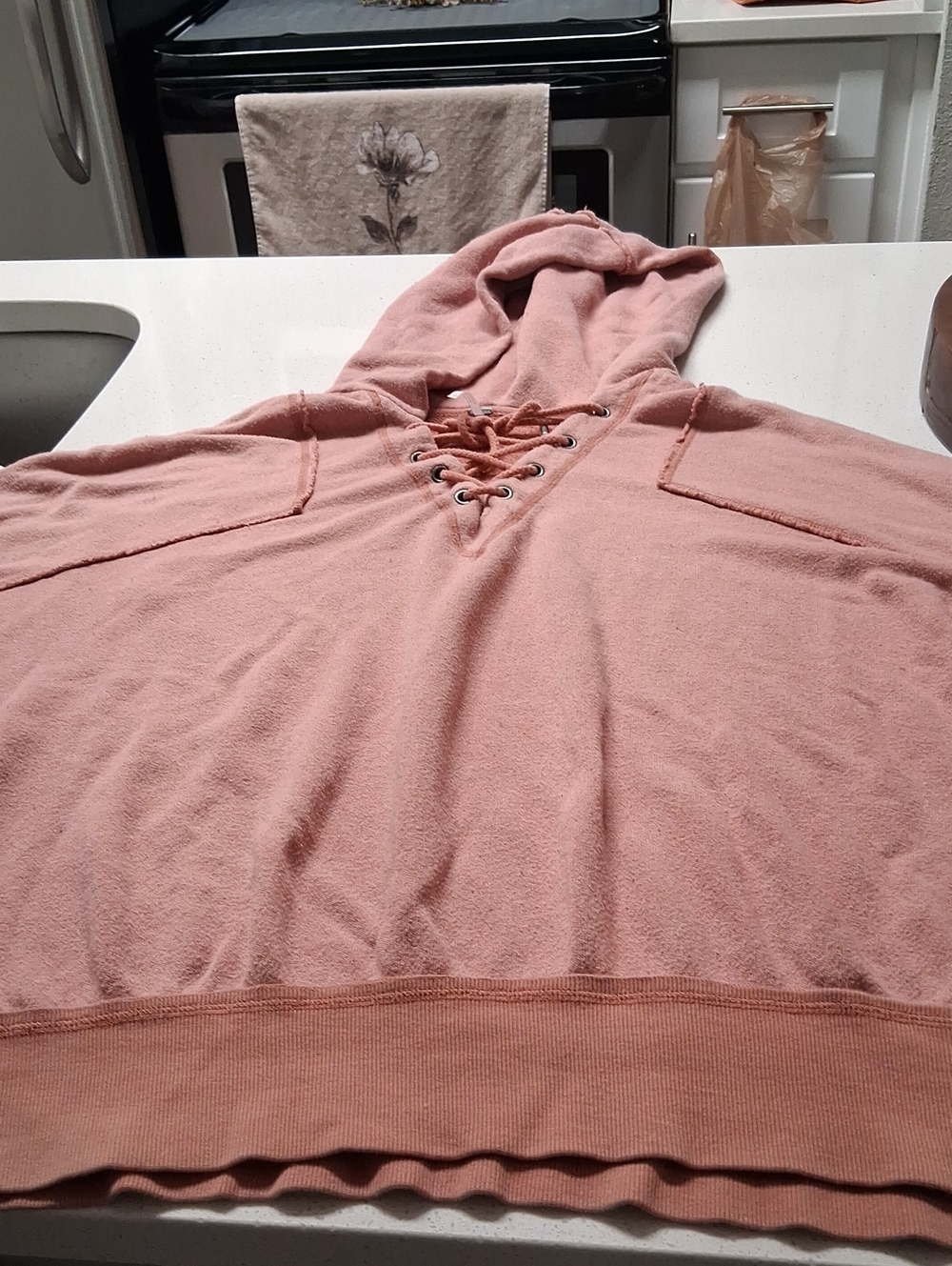 Free People Lace-Up Crewneck Hoodie - Dusty Rose